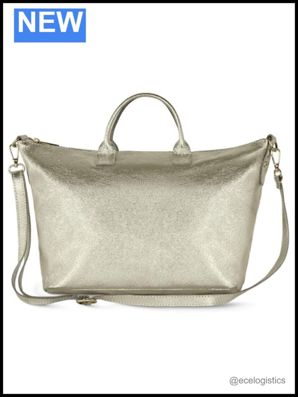 Italian Genuine Metallic Suede Tote Bag with Adjustable Strap
